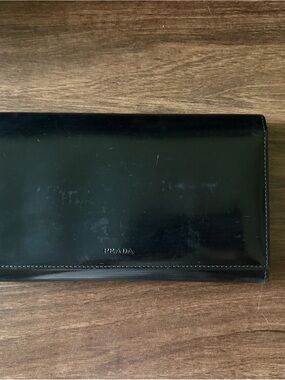 Prada Black Leather Wallet Clutch